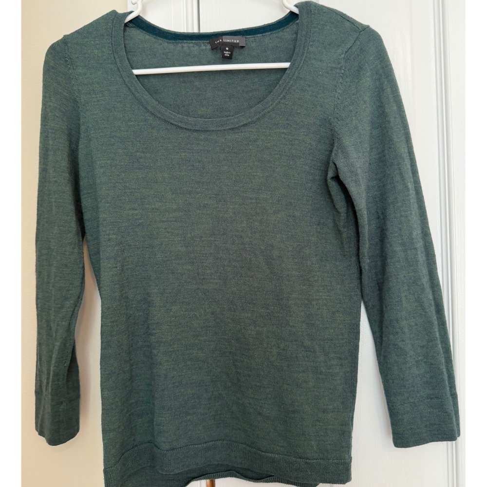 The Limited Women Green Wool Blend Scoop Neck Long Sleeve Sweater Size S